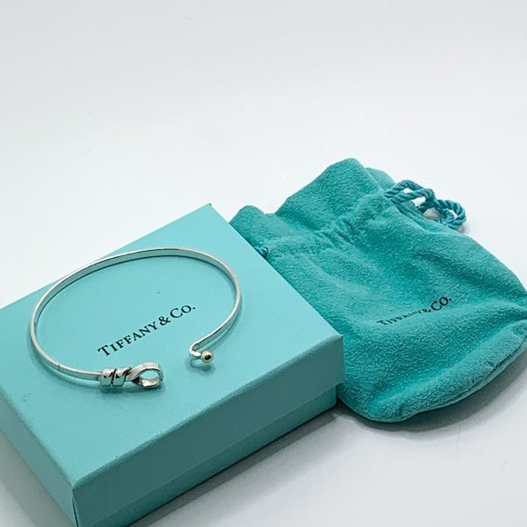 Authentic Tiffany & Co Silver 925 Silver Knot Bangle with 18K Gold Ball Bangle - Picture 9 of 9